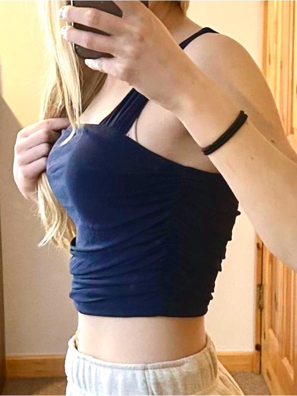 SHEIN Navy Ruched Crop Tank Top